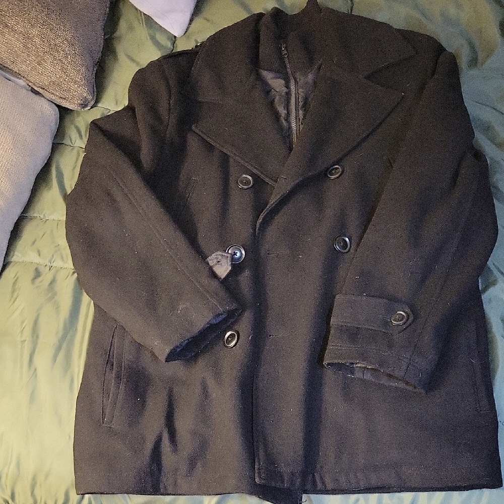 JF J.Ferrar Black Pea Coat Classic Wool-Blend